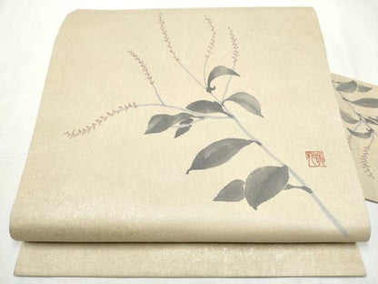 平和屋着物●西陣　九寸名古屋帯　作家物　枝花文　金銀彩　引箔　正絹　逸品　CABD5888hy