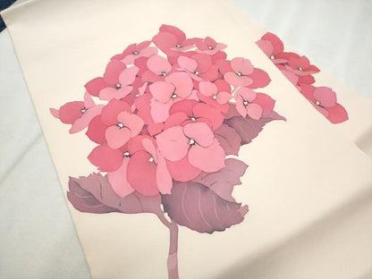 平和屋着物●塩瀬　九寸名古屋帯　作家物　ろうけつ染　紫陽花　正絹　逸品　CABD5889hy