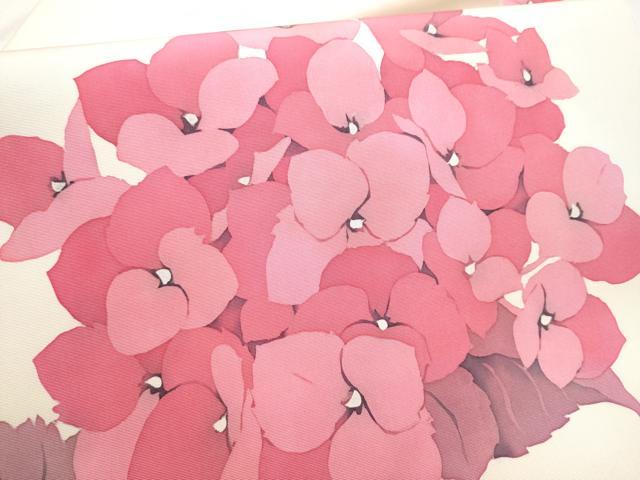 平和屋着物●塩瀬　九寸名古屋帯　作家物　ろうけつ染　紫陽花　正絹　逸品　CABD5889hy