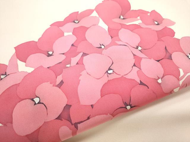 平和屋着物●塩瀬　九寸名古屋帯　作家物　ろうけつ染　紫陽花　正絹　逸品　CABD5889hy