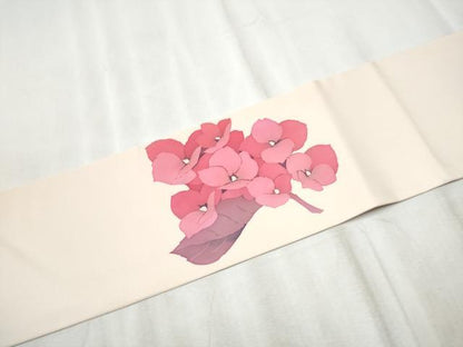 平和屋着物●塩瀬　九寸名古屋帯　作家物　ろうけつ染　紫陽花　正絹　逸品　CABD5889hy