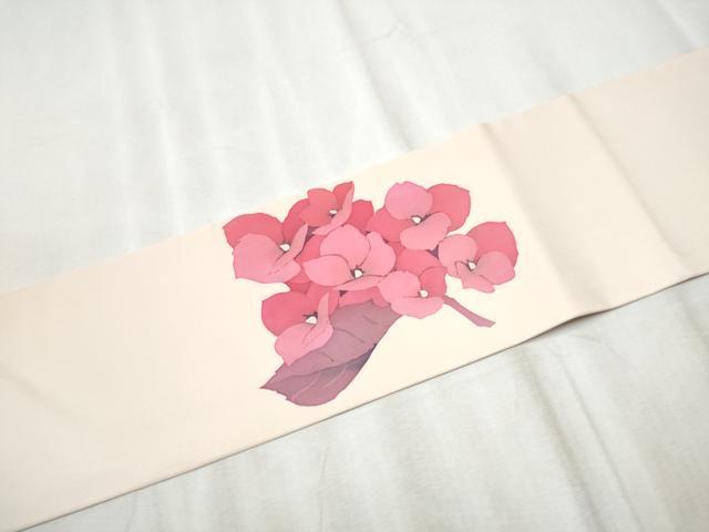 平和屋着物●塩瀬　九寸名古屋帯　作家物　ろうけつ染　紫陽花　正絹　逸品　CABD5889hy