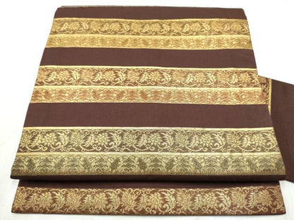 平和屋着物●九寸名古屋帯　横段花唐草文　金糸　正絹　逸品　CABD5890hy