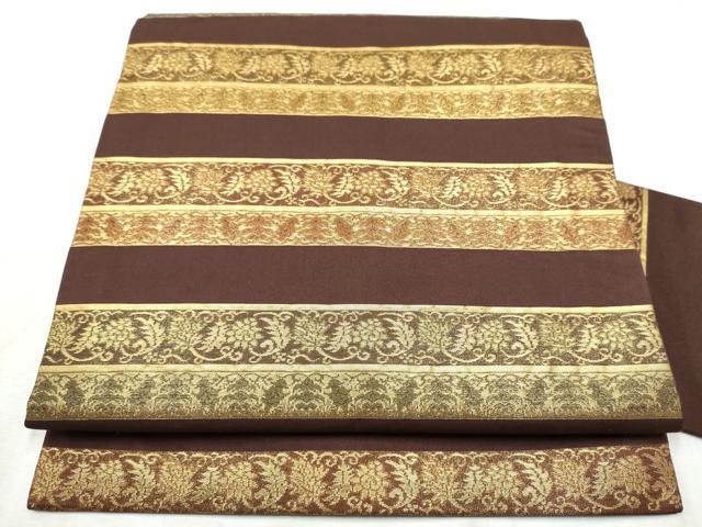 平和屋着物●九寸名古屋帯　横段花唐草文　金糸　正絹　逸品　CABD5890hy