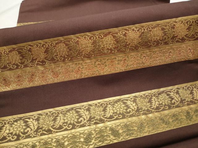 平和屋着物●九寸名古屋帯　横段花唐草文　金糸　正絹　逸品　CABD5890hy