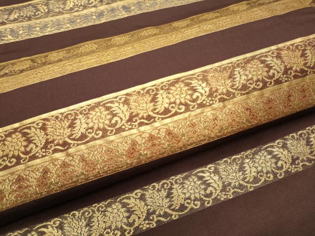 平和屋着物●九寸名古屋帯　横段花唐草文　金糸　正絹　逸品　CABD5890hy