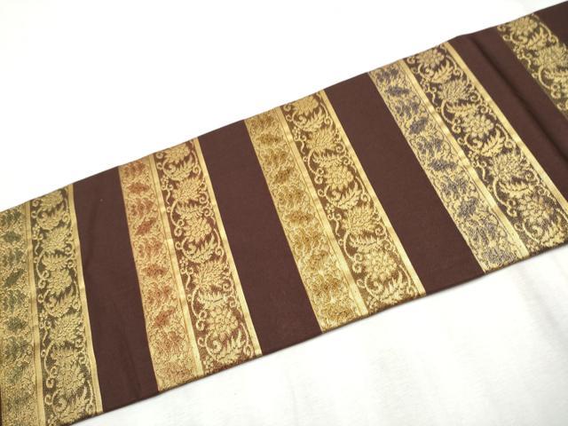 平和屋着物●九寸名古屋帯　横段花唐草文　金糸　正絹　逸品　CABD5890hy