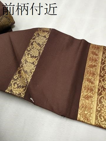 平和屋着物●九寸名古屋帯　横段花唐草文　金糸　正絹　逸品　CABD5890hy