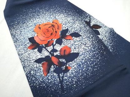 平和屋着物●塩瀬　九寸名古屋帯　手描き　ろうけつ染　薔薇　正絹　逸品　CABD5891hy