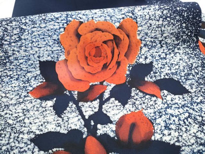 平和屋着物●塩瀬　九寸名古屋帯　手描き　ろうけつ染　薔薇　正絹　逸品　CABD5891hy