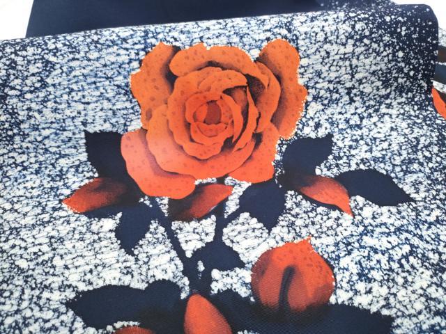 平和屋着物●塩瀬　九寸名古屋帯　手描き　ろうけつ染　薔薇　正絹　逸品　CABD5891hy