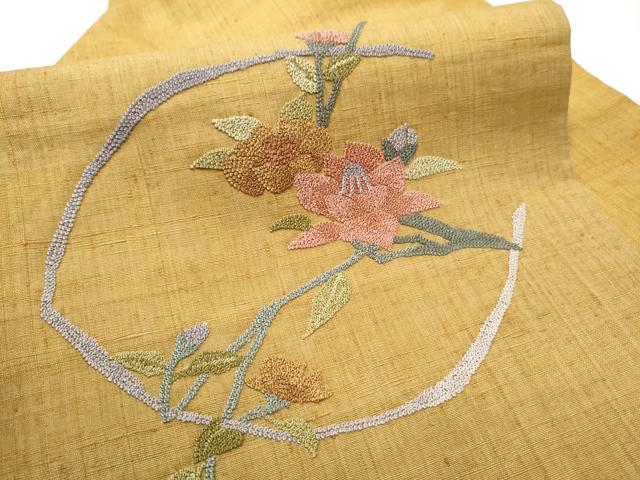 平和屋着物●中国三大刺繍　相良刺繍　総刺繍　九寸名古屋帯　紬地　枝花文　正絹　逸品　CABD5892hy