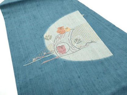 平和屋着物●中国三大刺繍　スワトウ相良刺繍　総刺繍　九寸名古屋帯　紬地　フクロウ　枝葉文　正絹　逸品　CABD5893hy