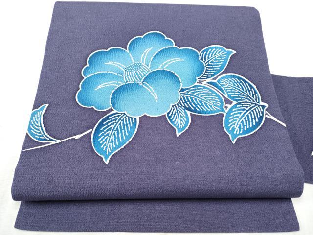 平和屋着物●九寸名古屋帯　型染め　椿　鬼しぼ縮緬　正絹　逸品　CABD5894hy