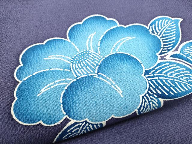 平和屋着物●九寸名古屋帯　型染め　椿　鬼しぼ縮緬　正絹　逸品　CABD5894hy