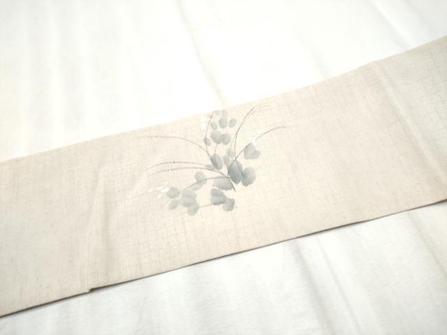 平和屋着物●九寸名古屋帯　手描き　紬地　桔梗文　金彩　正絹　逸品　CABD5895hy
