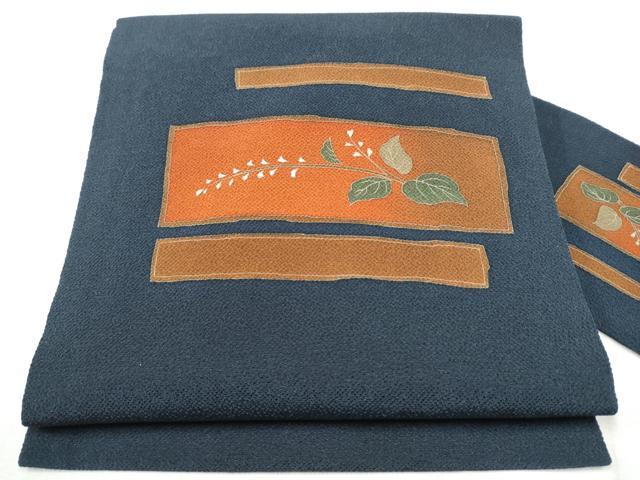 平和屋着物●九寸名古屋帯　枝葉文　鬼しぼ縮緬　正絹　逸品　CABD5896hy