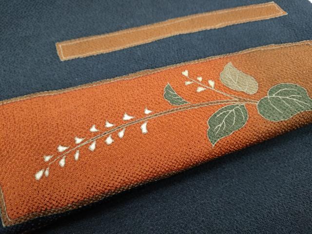 平和屋着物●九寸名古屋帯　枝葉文　鬼しぼ縮緬　正絹　逸品　CABD5896hy