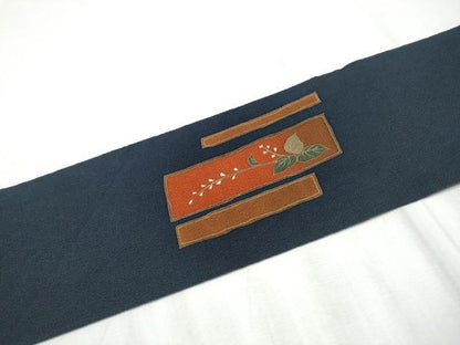 平和屋着物●九寸名古屋帯　枝葉文　鬼しぼ縮緬　正絹　逸品　CABD5896hy