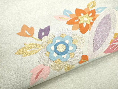 平和屋着物●爪掻き本綴れ　八寸名古屋帯　七宝花文　金銀糸　正絹　逸品　CABD5897hy
