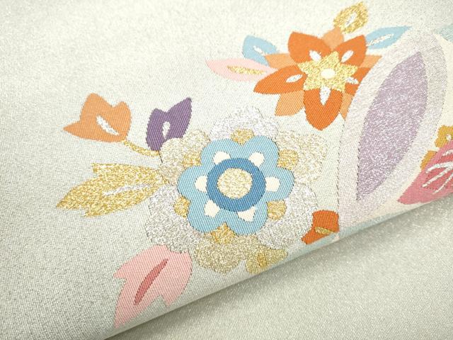 平和屋着物●爪掻き本綴れ　八寸名古屋帯　七宝花文　金銀糸　正絹　逸品　CABD5897hy