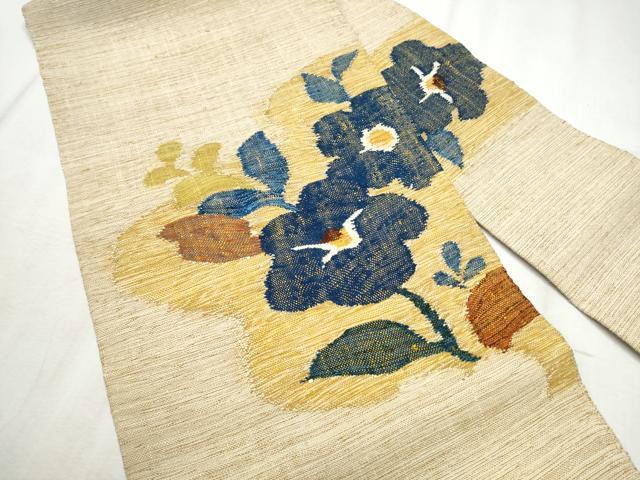 平和屋着物●八寸名古屋帯　紬地　草花文　正絹　逸品　CABD5900hy