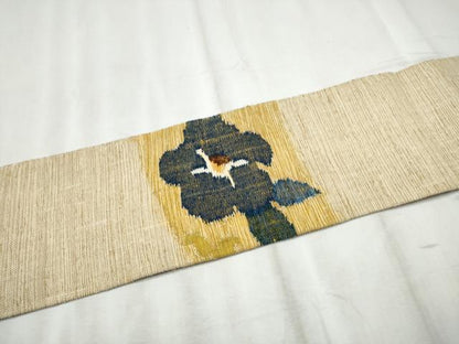 平和屋着物●八寸名古屋帯　紬地　草花文　正絹　逸品　CABD5900hy