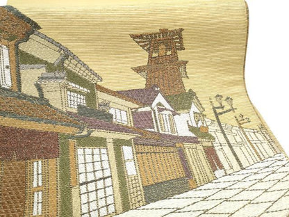 平和屋着物●両面　太鼓柄袋帯　作家物　風景文　金通し地　鈴乃屋扱い　正絹　逸品　CABD5905hy