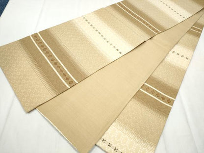 平和屋着物●全通柄袋帯　花織　横段文　正絹　逸品　CABD5906hy