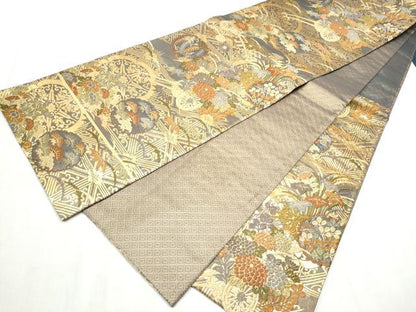 平和屋着物●佐賀錦　六通柄袋帯　唐織　雪輪花車文　金糸　正絹　逸品　CABD5917hy