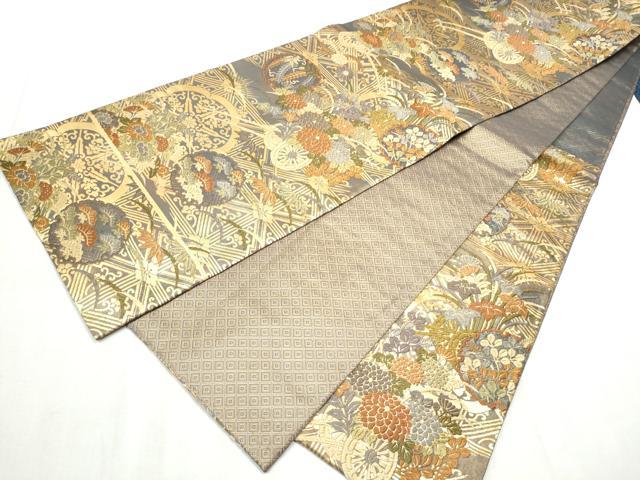 平和屋着物●佐賀錦　六通柄袋帯　唐織　雪輪花車文　金糸　正絹　逸品　CABD5917hy
