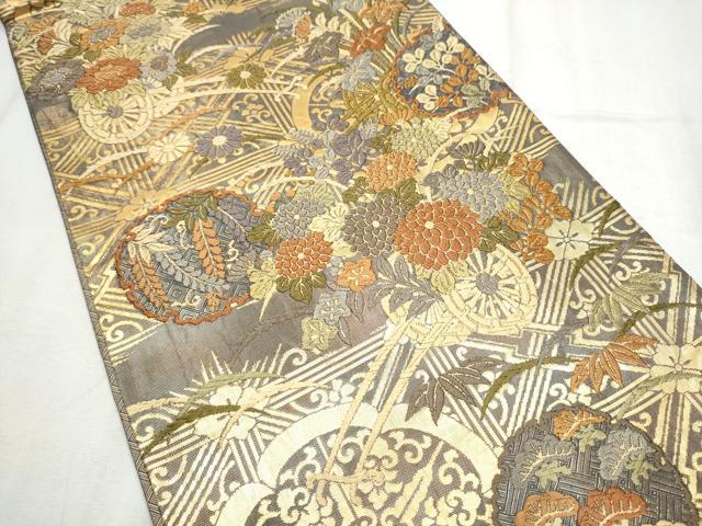 平和屋着物●佐賀錦　六通柄袋帯　唐織　雪輪花車文　金糸　正絹　逸品　CABD5917hy