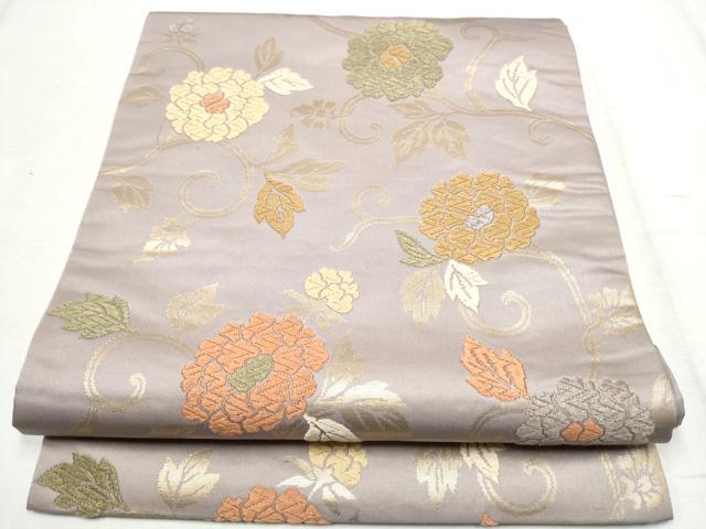 平和屋着物●六通柄　京袋帯　唐織　花唐草文　金糸　正絹　逸品　CABD5919hy
