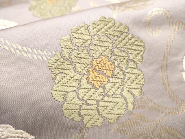 平和屋着物●六通柄　京袋帯　唐織　花唐草文　金糸　正絹　逸品　CABD5919hy