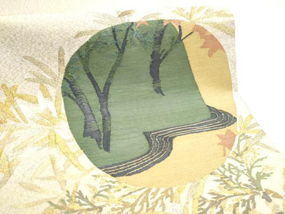 平和屋着物●六通柄袋帯　綴れ　枝葉丸文　金銀糸　正絹　逸品　CABD5920hy