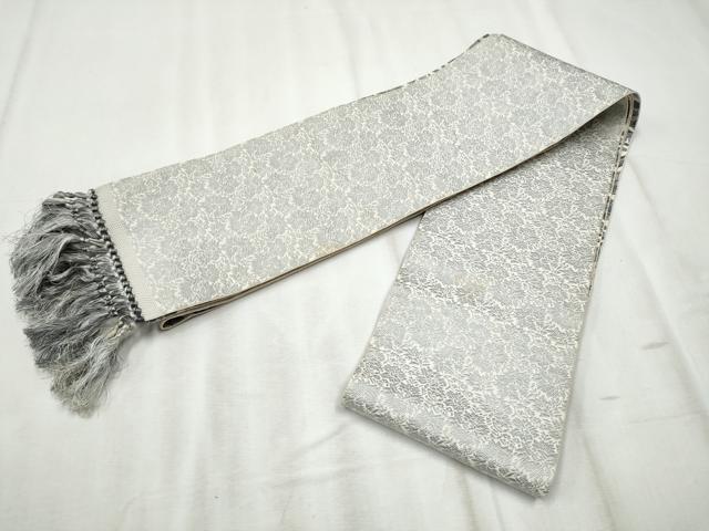 平和屋着物●本場筑前博多織　両面　半幅帯　更紗花唐草文　博多金ラベル　大倉織物謹製　証紙付き　正絹　逸品　CABD5933hy