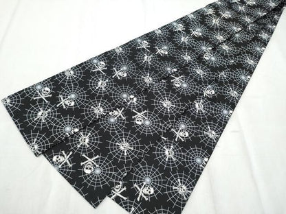 平和屋着物●半幅帯　ガイコツ　骸骨　クモの巣　黒地　綿　逸品　CABD5939hy