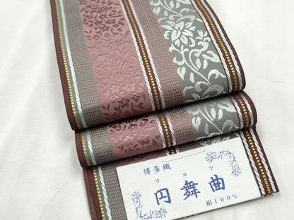 平和屋着物●本場筑前博多織　半幅帯　円舞曲　花唐草間道　井上絹織物謹製　証紙付き　正絹　逸品　CABD5940hy