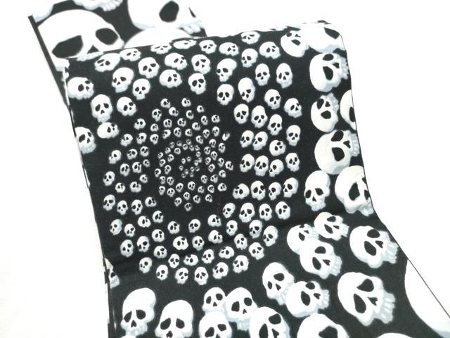 平和屋着物●半幅帯　ガイコツ　骸骨　黒地　綿　逸品　CABD5941hy