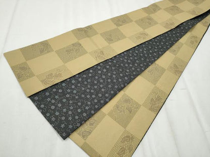 平和屋着物●半幅帯　市松蔦の葉文　CABD5944hy