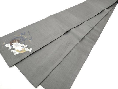 平和屋着物●半幅帯　紬地　ワンポイント　雷神　正絹　逸品　CABD5945hy