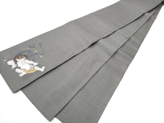 平和屋着物●半幅帯　紬地　ワンポイント　雷神　正絹　逸品　CABD5945hy