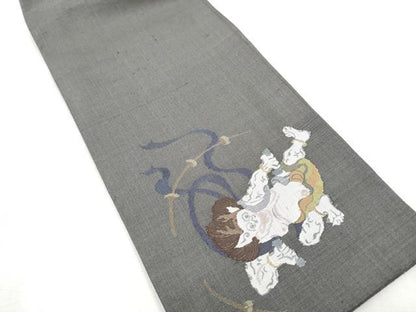 平和屋着物●半幅帯　紬地　ワンポイント　雷神　正絹　逸品　CABD5945hy