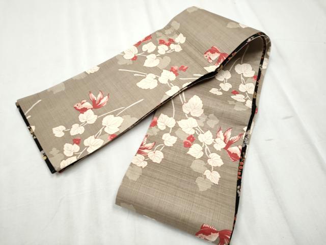 平和屋着物●両面　半幅帯　金魚　枝花文　綿　逸品　CABD5948hy
