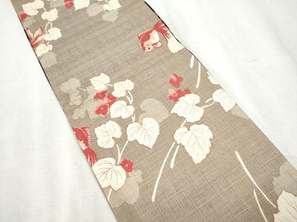 平和屋着物●両面　半幅帯　金魚　枝花文　綿　逸品　CABD5948hy