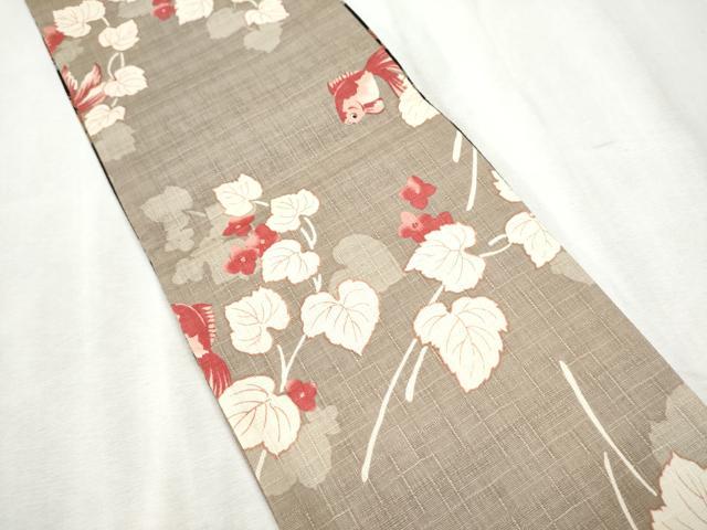 平和屋着物●両面　半幅帯　金魚　枝花文　綿　逸品　CABD5948hy