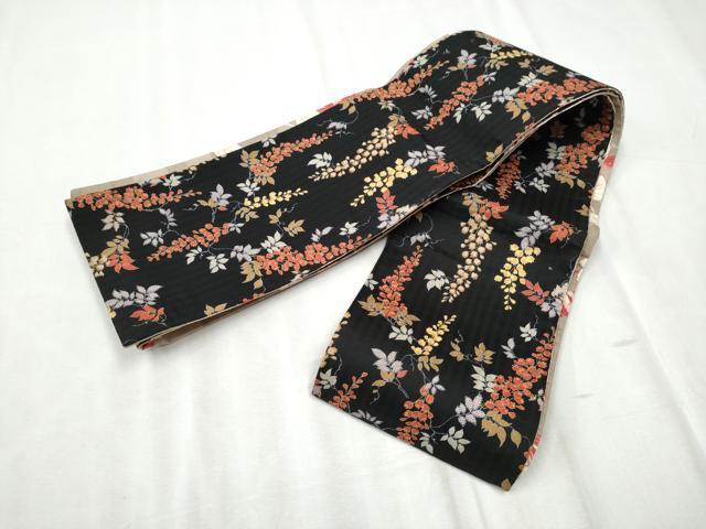 平和屋着物●両面　半幅帯　金魚　枝花文　綿　逸品　CABD5948hy