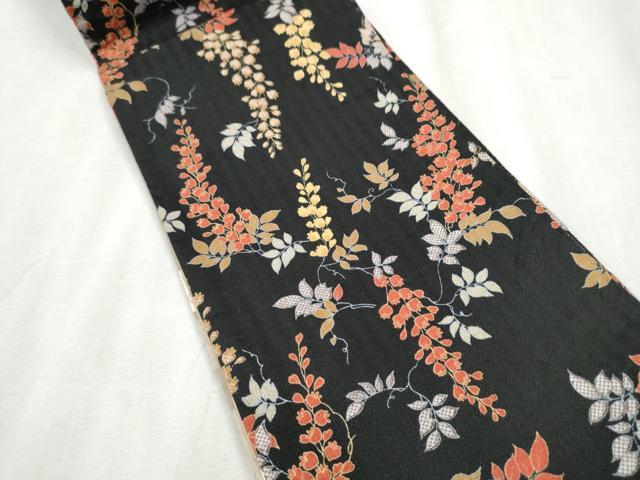 平和屋着物●両面　半幅帯　金魚　枝花文　綿　逸品　CABD5948hy