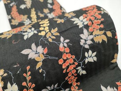平和屋着物●両面　半幅帯　金魚　枝花文　綿　逸品　CABD5948hy