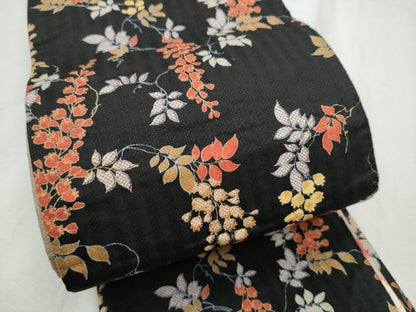 平和屋着物●両面　半幅帯　金魚　枝花文　綿　逸品　CABD5948hy
